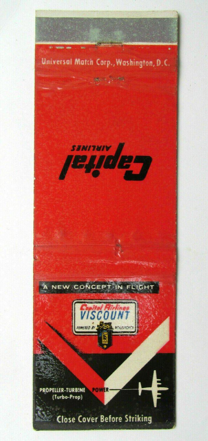 Capital Airlines Viscount Rolls-Royce Engine Turbo-Prop 20Strike Matchbook Cover