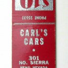 Carl's Cars - Reno, Nevada Auto Dealer 20 Strike Matchbook Cover NV Matchcover