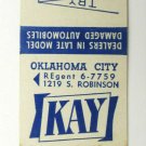 Kay Auto Salvage - Dallas, Texas , Oklahoma City Cars 20 Strike Matchbook Cover