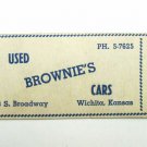 Brownie's Used Cars - Wichita, Kansas Dealer 20FS Full-Length Matchbook Cover