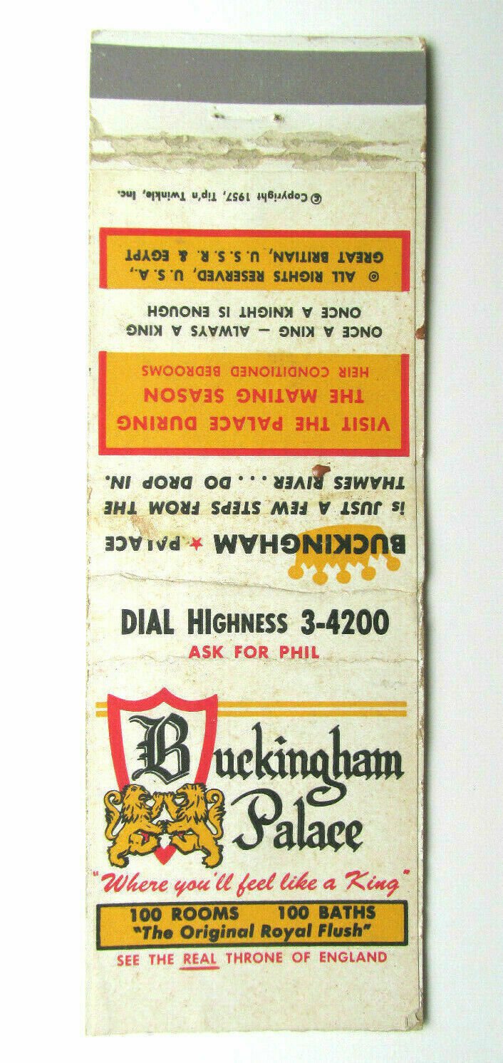 Buckingham Palace - 1957 Tip'n Twinkle 20 Strike Matchbook Cover Matchcover