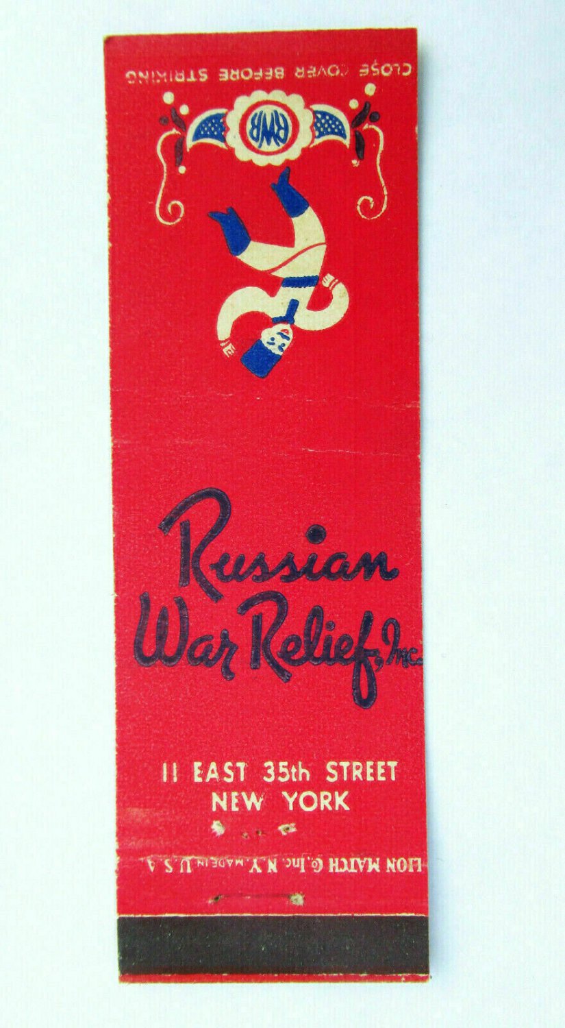 Russian War Relief - New York 20 Strike Matchbook Cover NY Matchcover