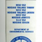City of Pittsburgh Environmental Services Pennsylvania 20 Strike Matchbook Cover
