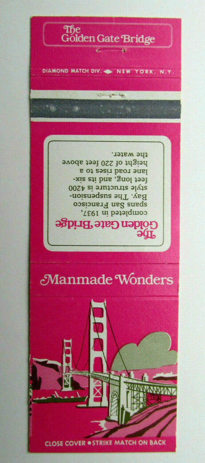 Manmade Wonders  Golden Gate Bridge  San Francisco, CA 20 Strike Matchbook Cover