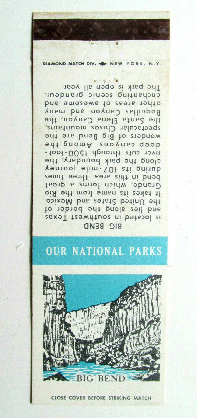Our National Parks - Big Bend Texas 20 Strike Matchbook Cover TX Matchcover