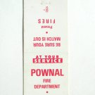 Pownal Fire Department - Pownal, Vermont 20 Strike Matchbook Cover Matchcover VT