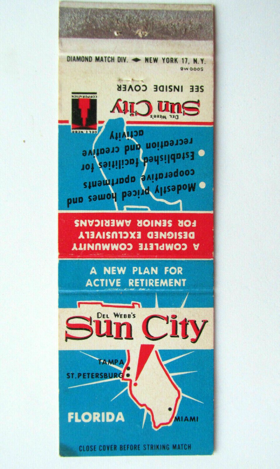 Del Webb's Sun City - Florida Senior Community 20 Strike Matchbook Cover FL