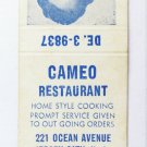 Cameo Restaurant Jersey City, NJ New Jersey 20 Strike Matchbook Cover B&W Photo