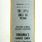 Virginia's Famous Lunch - Harrisburg, Pennsylvania Restaurant Matchbook Cover PA Virginia's Famous Lunch - Harrisburg, Pennsylvania Restaurant Matchbook Cover PA
