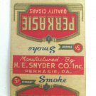 Perkasie Cigars H.E. Snyder Co.  Pennsylvania Tobacco 20 Strike Matchbook Cover