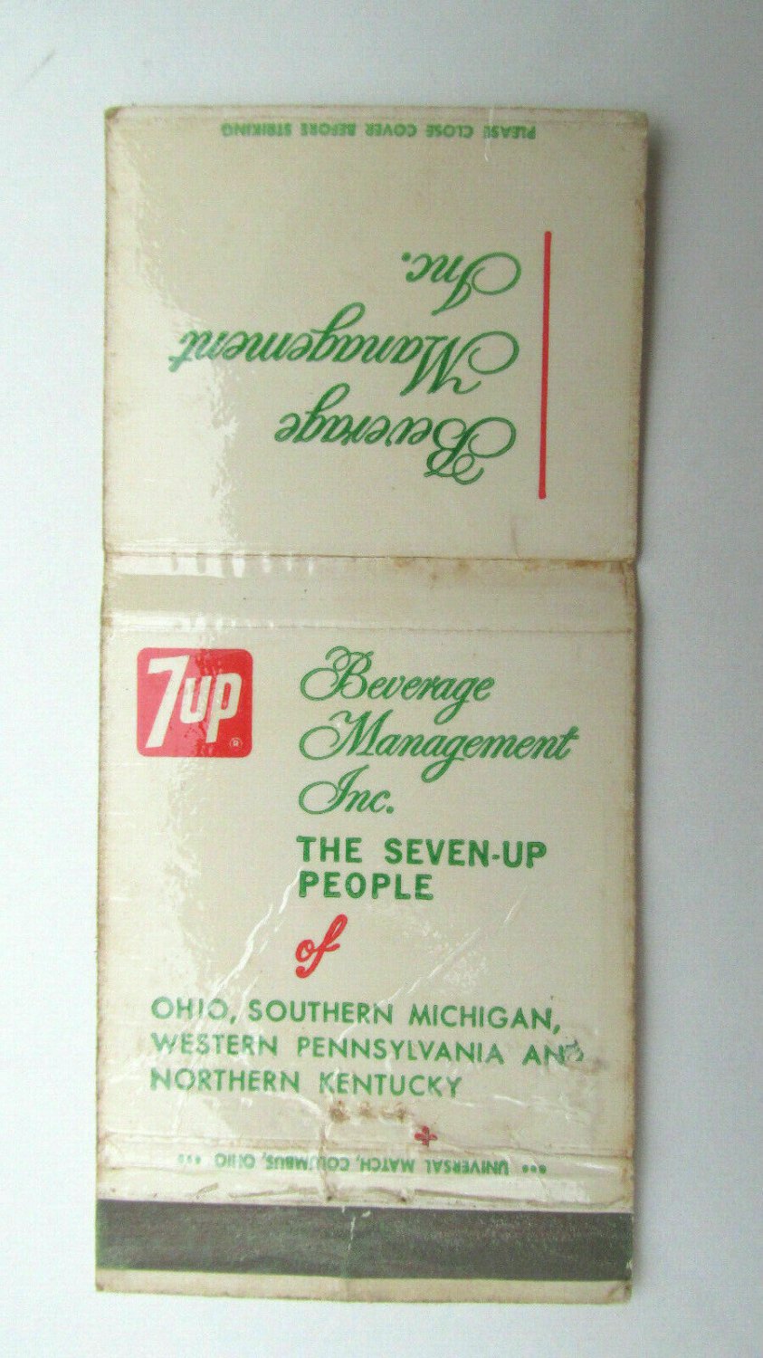7up People Beverge Management  Ohio, Michigan, PA, KY 30 Strike Matchbook Cover