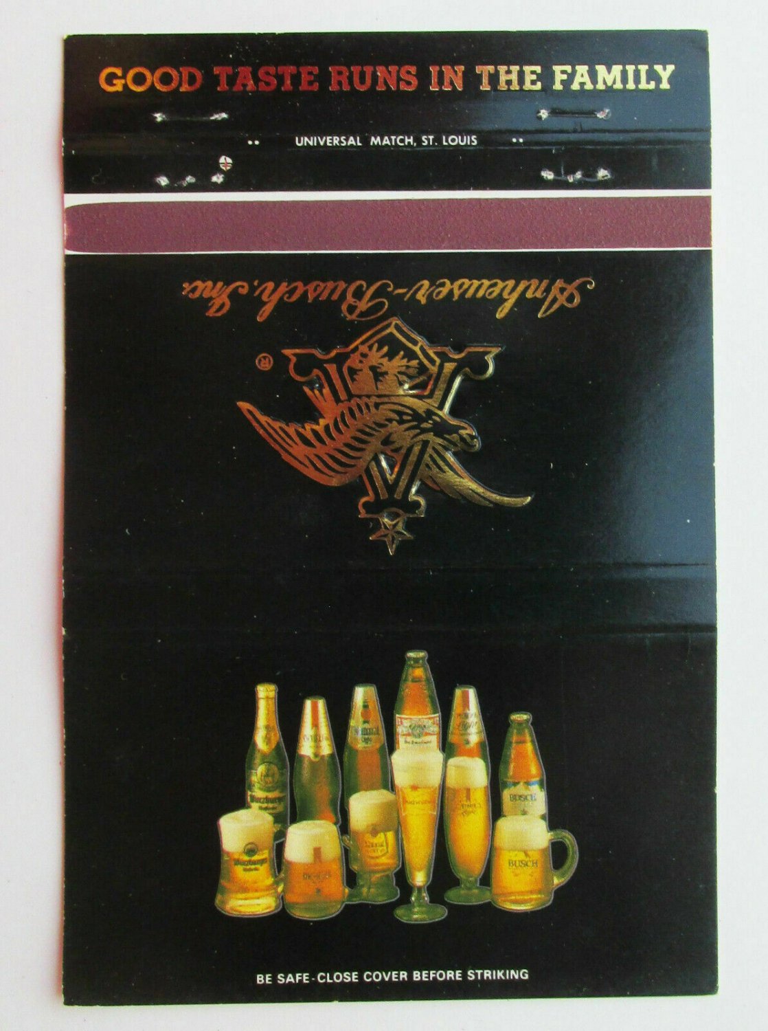 Anheuser-Busch Inc. 40 Strike Beer Matchbook Cover Good Taste Runs in the Family
