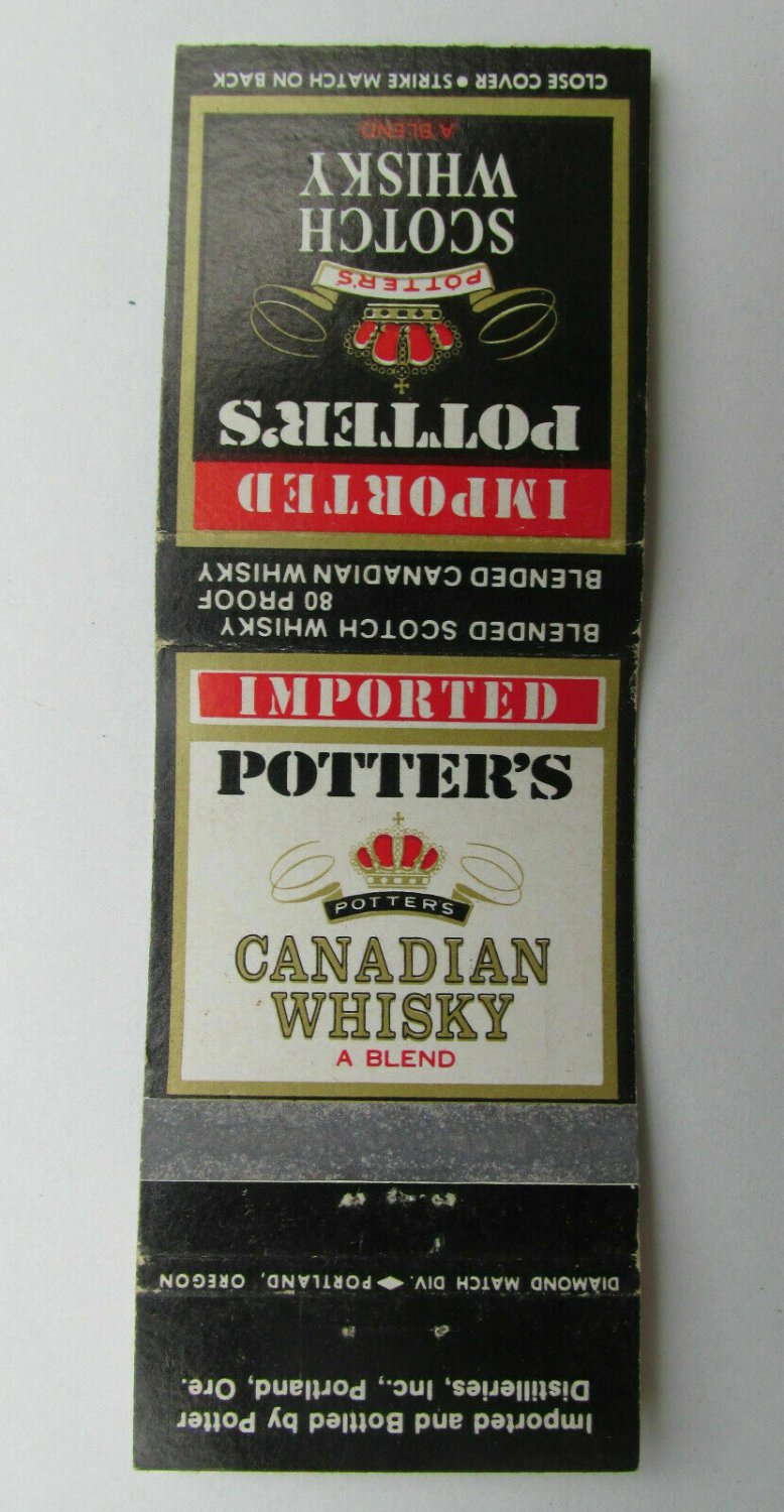 Potter's Canadian Whisky Portland, Oregon 20 Strike Matchbook Cover