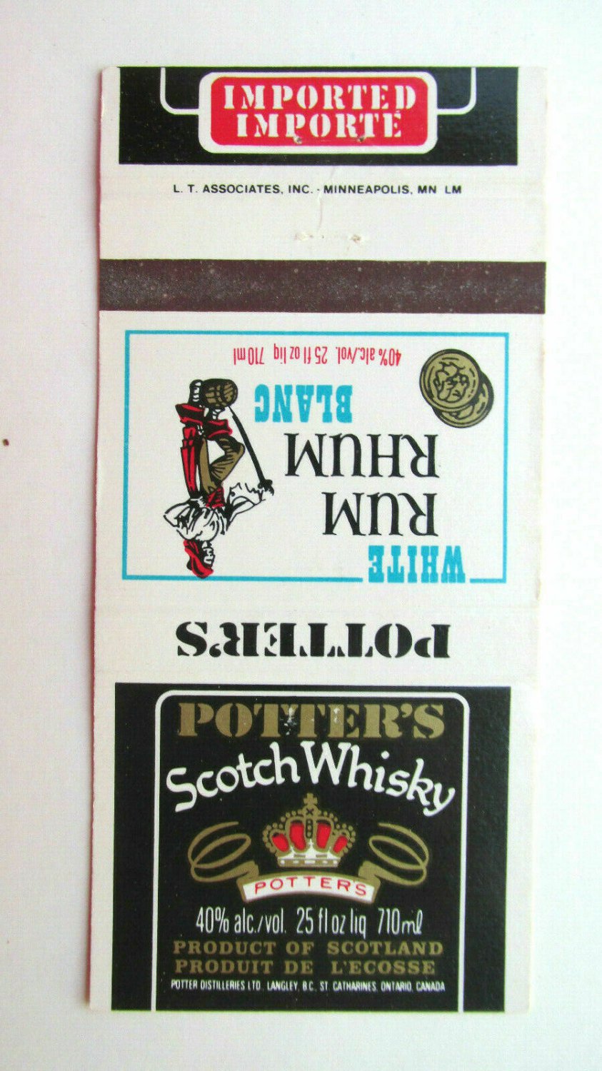 Potter's Scotch Whiskey / White Rum Rhum Blanc 30 Strike Matchbook Cover Alcohol