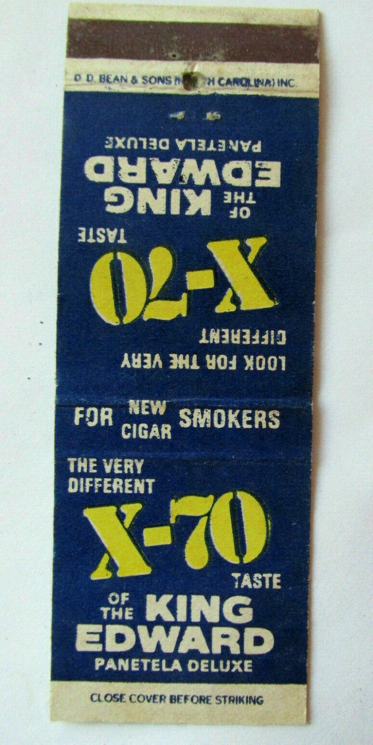 X-70 King Edward Panetela Deluxe Cigar - Tobacco 20 Strike Matchbook Cover