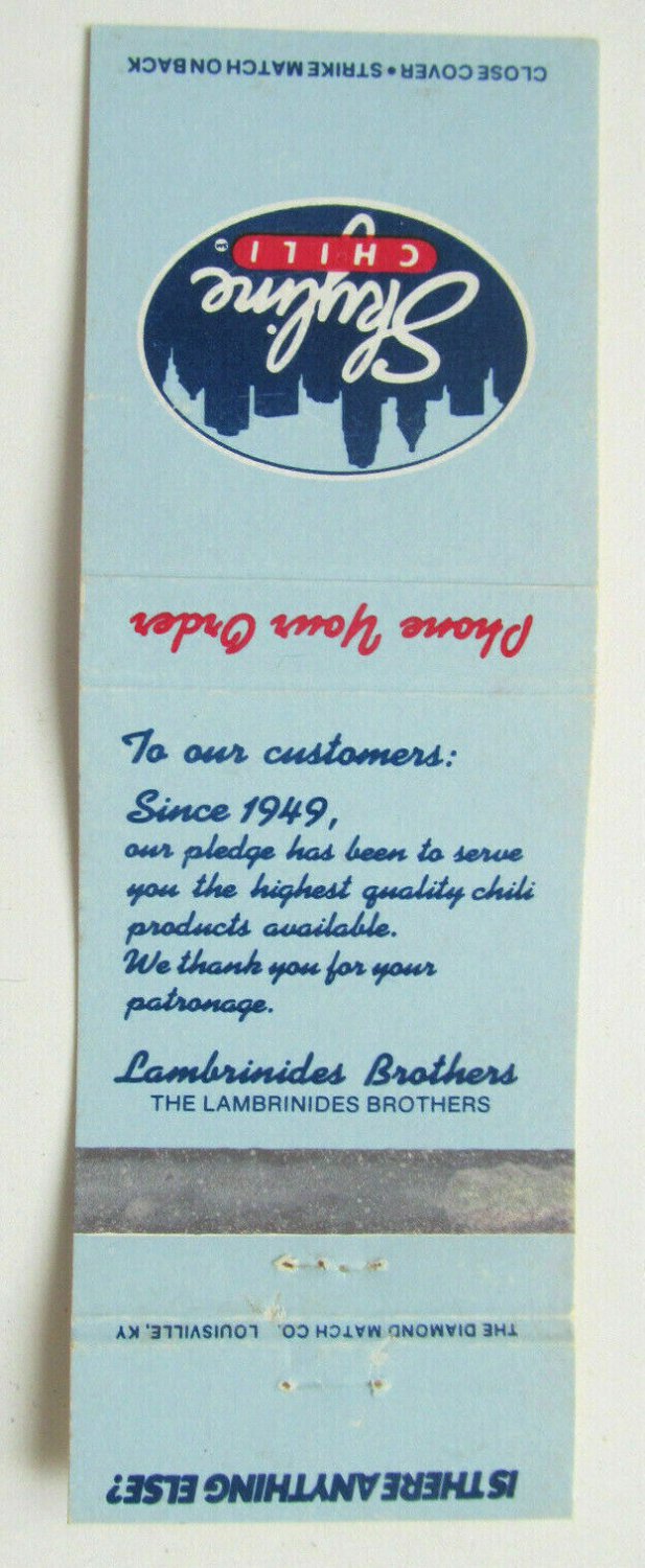 Skyline Chili Advertisement - Lambrinides Brothers 20 Strike Matchbook ...