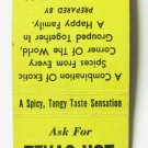 Texas Hot Chili Sauce - Port Chester, NY Advertisement 20 Strike Matchbook Cover Texas Hot Chili Sauce - Port Chester, NY Advertisement 20 Strike Matchbook Cover