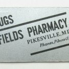 Fields Pharmacy - Pikesville, Maryland 20 Strike Full-Length Matchbook Cover MD
