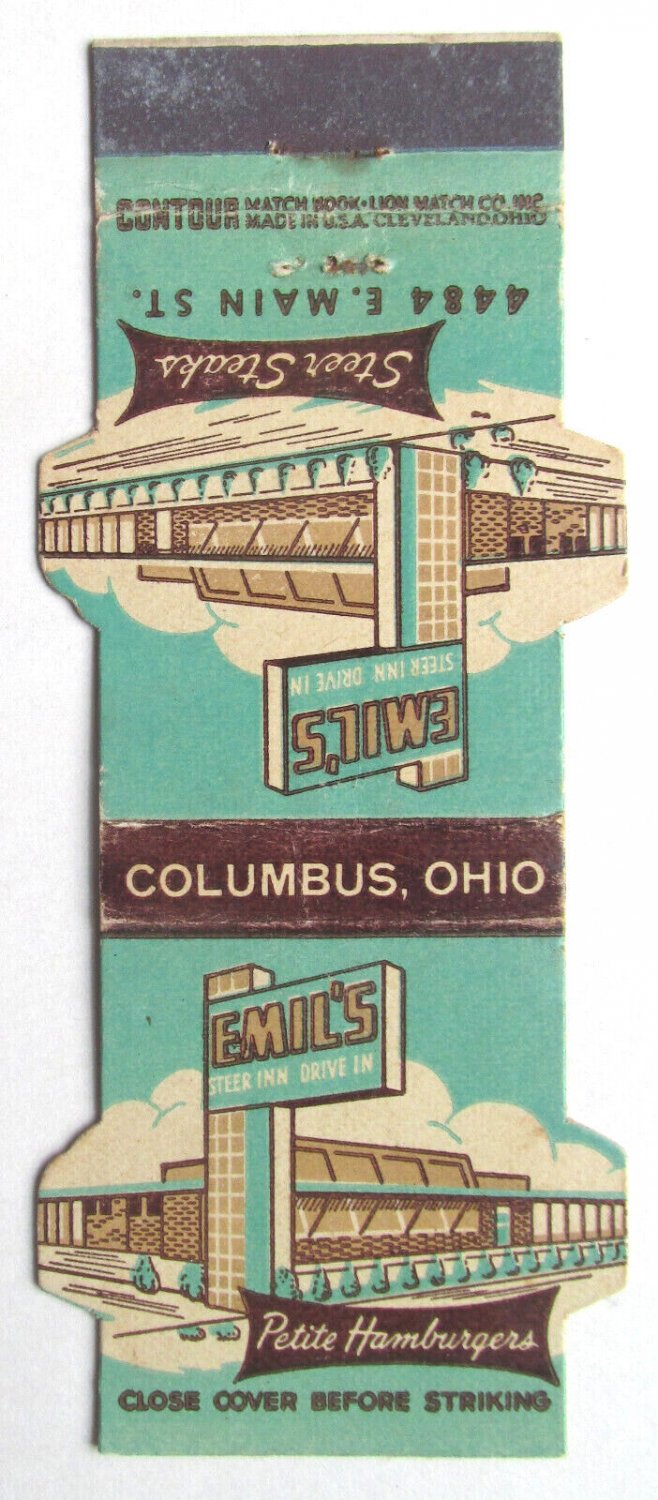 Emil's Steer Inn Drive In Columbus, Ohio Restaurant Contour Matchbook