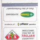 Pfizer Genetics, Clemens Soybeans Trojan Country, Iowa 40 Strike Matchbook Cover