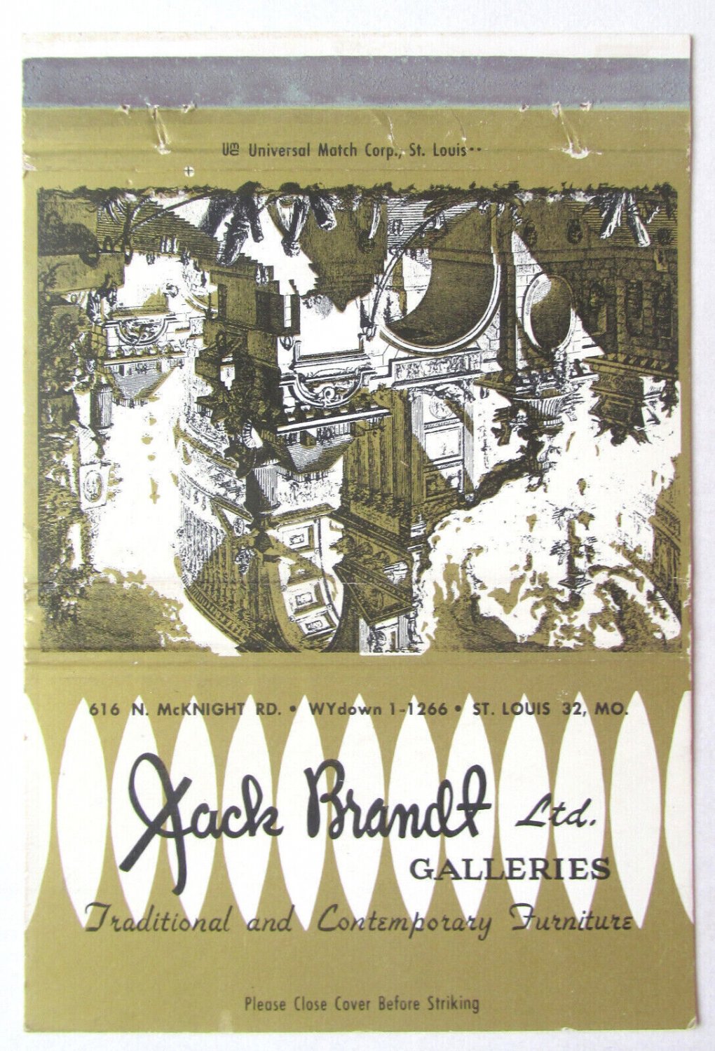 Jack Brandt Galleries Interior Design - St. Louis, Missouri 40FS Matchbook Cover