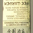 Yee Garden Restaurant - Columbus, Indiana 20 Strike Matchbook Cover Chinese Poly