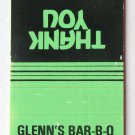 Glenn's Bar-B-Q  Kannapolis, North Carolina Restaurant 20 Strike Matchbook Cover