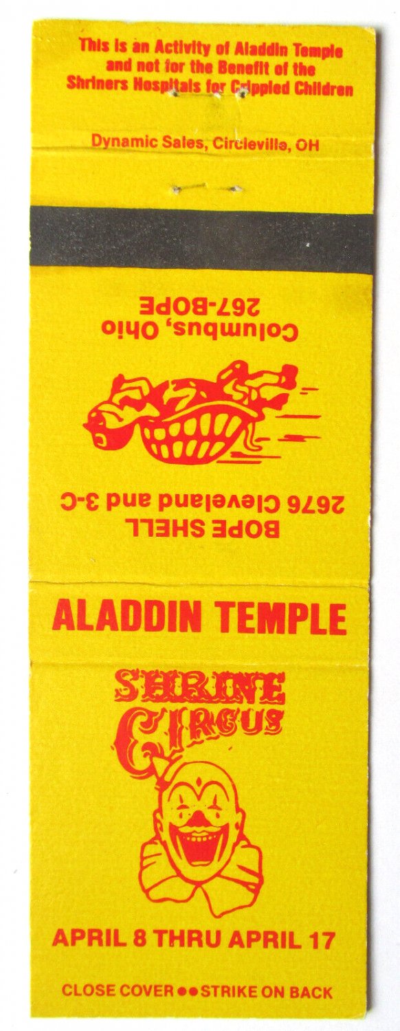 Shrine Circus - Aladdin Temple BPOE - Columbus, Ohio 20 Strike Matchbook Cover