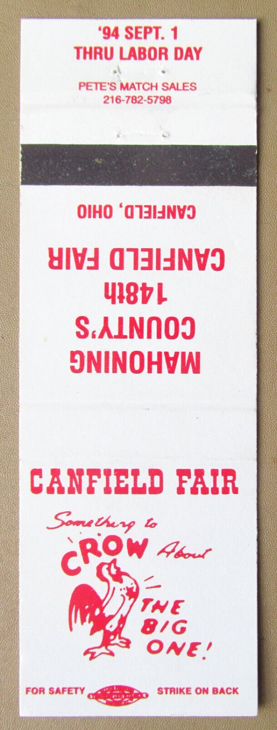 1994 - Mahoning County's 148th Canfield Fair - Ohio 20 Strike Matchbook Cover OH