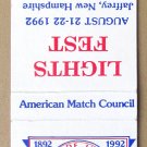 Lights Fest 1992 Jaffrey, New Hampshire 100th Anniversary 20RS Matchbook Cover