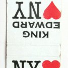 NY Hearts / Loves King Edward Cigars 20 Strike Matchbook Cover D.D. Bean & Sons