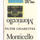 Monticello Filter Cigarettes - Tobacco Advertisement 20 Strike Matchbook Cover