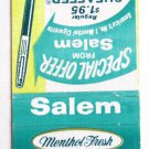 Salem Cigarette Menthol Tobacco Advertisement 20 Strike Matchbook Cover Sheaffer