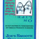 Camel Joe's Smooth Philosophy On Life 1991 Tobacco Ad 20 Strike Matchbook Cover