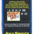 Joe's Smooth Philosophy on Money Camel 1991 Tobacco Ad 20 Strike Matchbook Cover