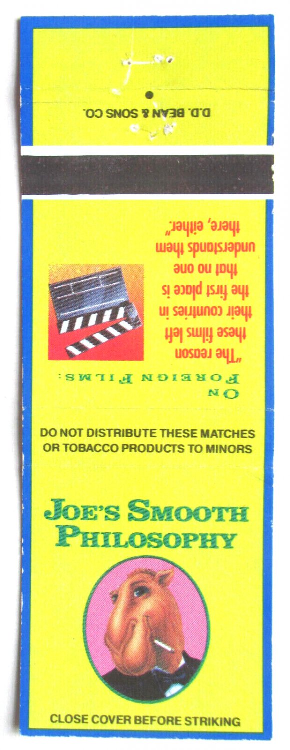 Camel Joe's Smooth Philosophy On Foreign Films Tobacco Ad 20RS Matchbook Cover