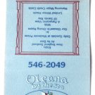 Oleana by the Sea Restaurant - Rockport, Massachusetts 30 Strike Matchbook Cover