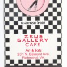 Zeus Gallery Cafe - Richmond, Virginia Restaurant 30 Strike Matchbook Cover VA