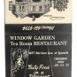Window Garden Tea Room Restaurant - Cincinnati, Ohio 30 Strike Matchbook Cover