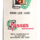Russo's Restaurant - Baltimore, Maryland Little Italy 30 Strike Matchbook Cover