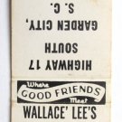 Wallace' Lee's Seafood - Garden City, South Carolina Restaurant Matchbook Cover Wallace' Lee's Seafood - Garden City, South Carolina Restaurant Matchbook Cover