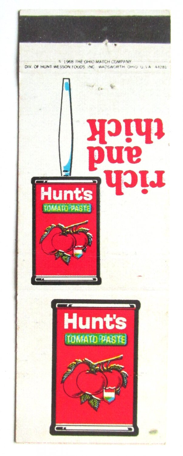 Hunt's Tomato Paste 1968 Advertisement 20FS Matchbook Cover Italian Beef Patties