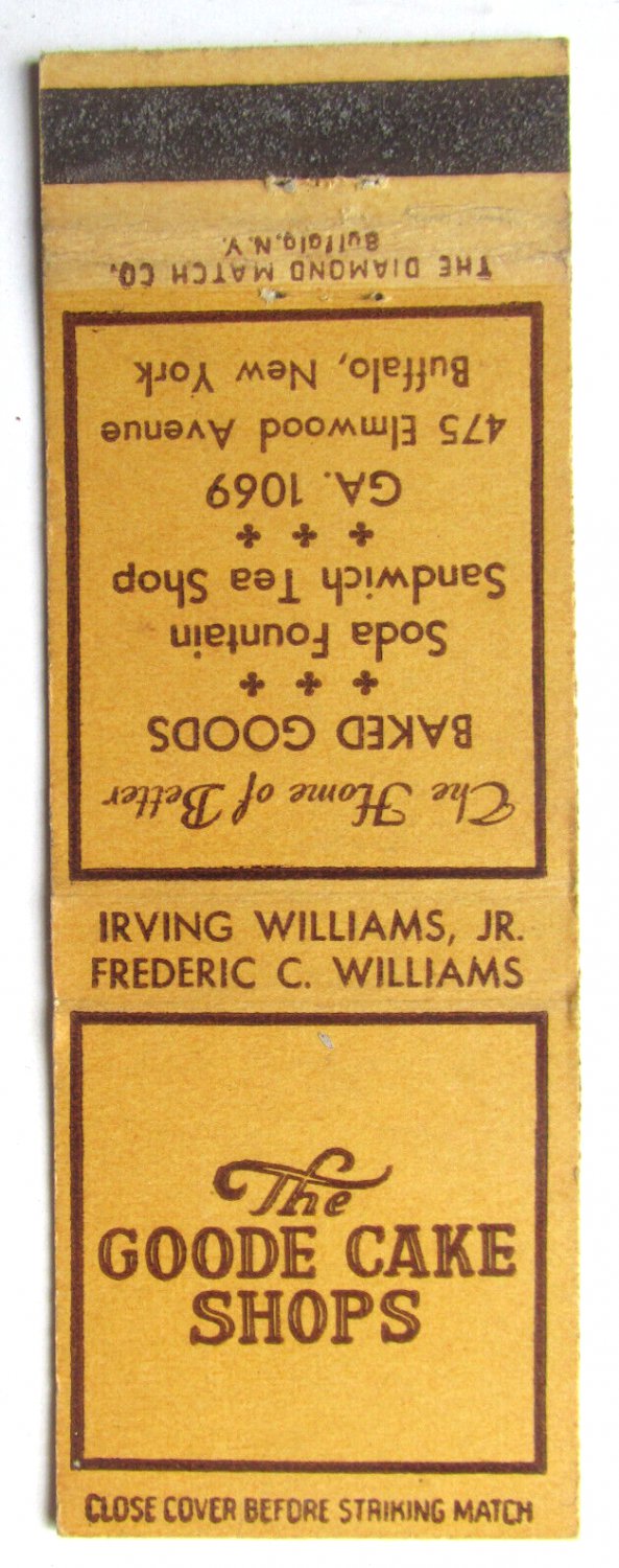 The Goode Cake Shops - Buffalo, New York Advertisement 20 Strike Matchbook Cover