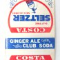 Costa Salt Free Seltzer Ginger Ale Newburgh, New York 20 Strike Matchbook Cover
