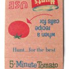1960 Hunt's Tomato Sauce 5-Minute Tomato Aspic - Advertisement Matchbook Cover 1960 Hunt's Tomato Sauce 5-Minute Tomato Aspic - Advertisement Matchbook Cover