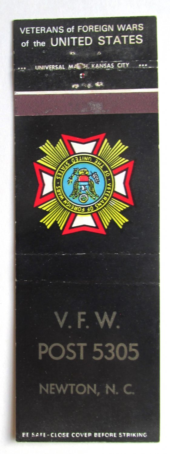 VFW Post 5305 Newton, NC - Veterans United States Club 20 Strike Matchbook Cover