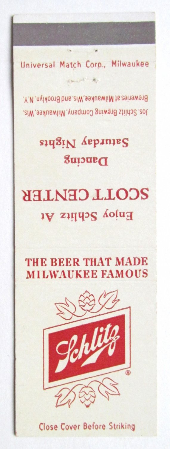 Schlitz Beer - Jos. Schlitz Brewing Company Milwaukee, WI  20FS Matchbook Cover
