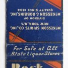 Rock Castle Rye - McKesson Spirits Co. New York, NY  Liquor 20FS Matchbook Cover