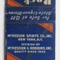 Rock Castle Rye - McKesson Spirits Co. New York, NY Liquor 20FS Matchbook Cover