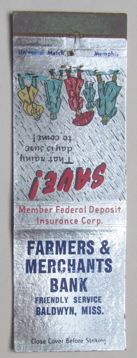 Farmers & Merchants Bank - Baldwyn, Mississippi 20 Strike Matchbook Cover MS